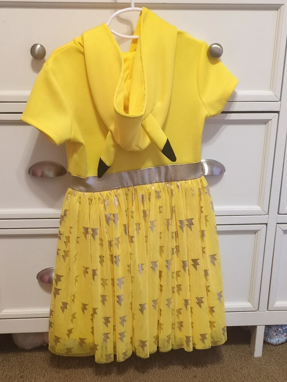 Girls' Yellow Hooded Tulle Dress with Metallic Waistband
